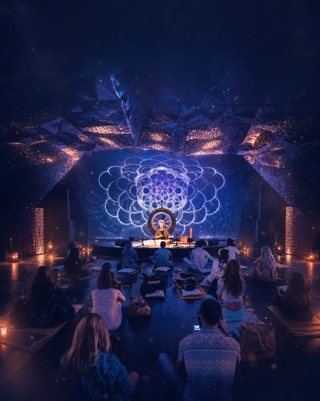 Meditation session under projected visuals at HOLOLIFE Summit